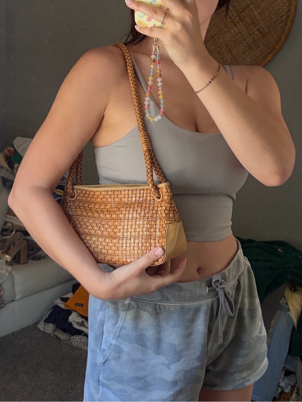 Vintage Fossil Woven Tan Leather Shoulder Bag - Picture 4 of 15